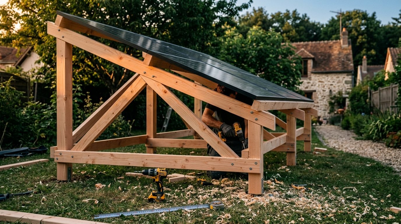 Support solaire bois en construction